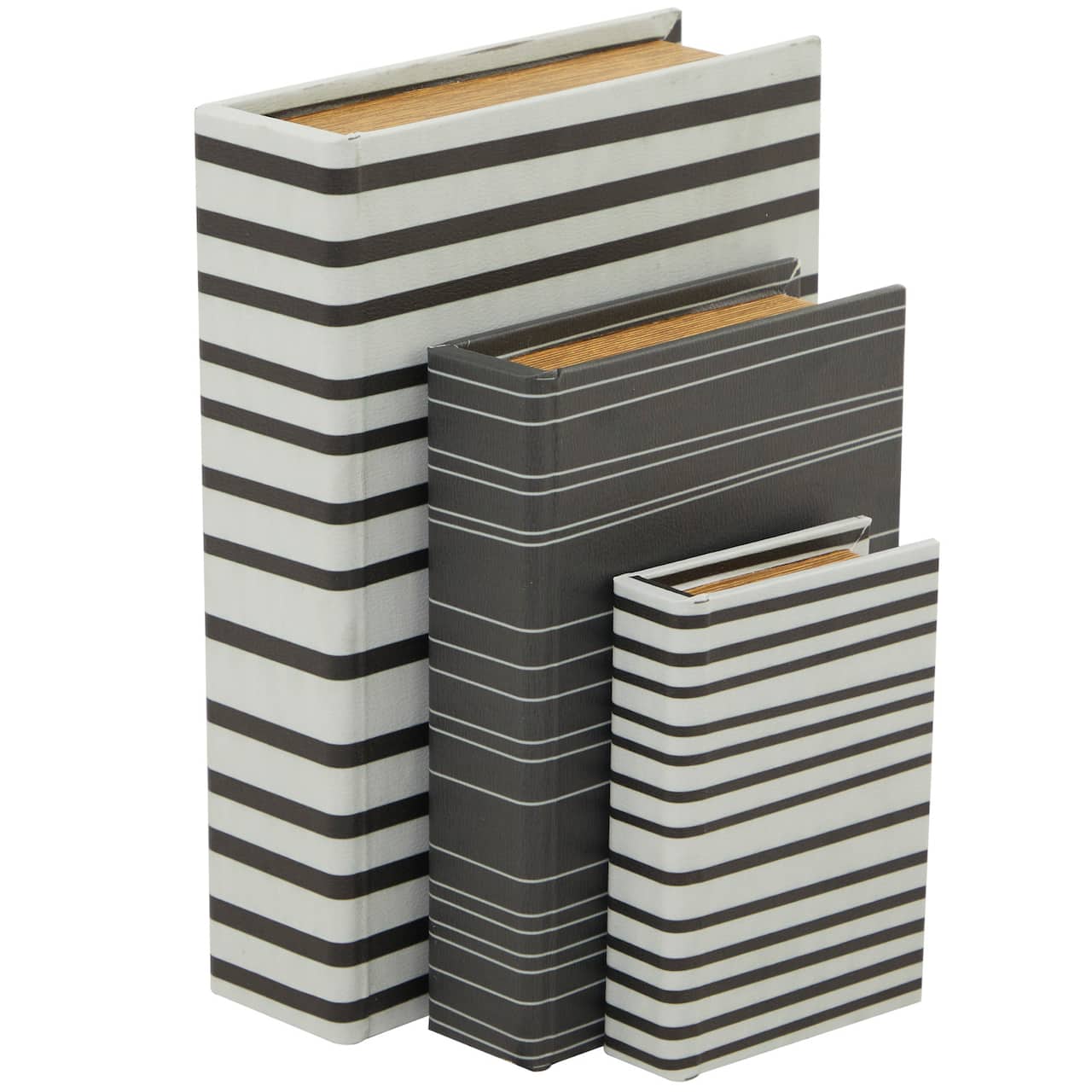 Black & White Stripe Faux Leather Faux Book Box with Striped Patterns Set